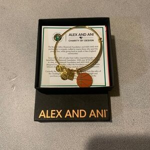 NIB Alex and Ani Goldtone Basketball Bangle Charm Bracelet
